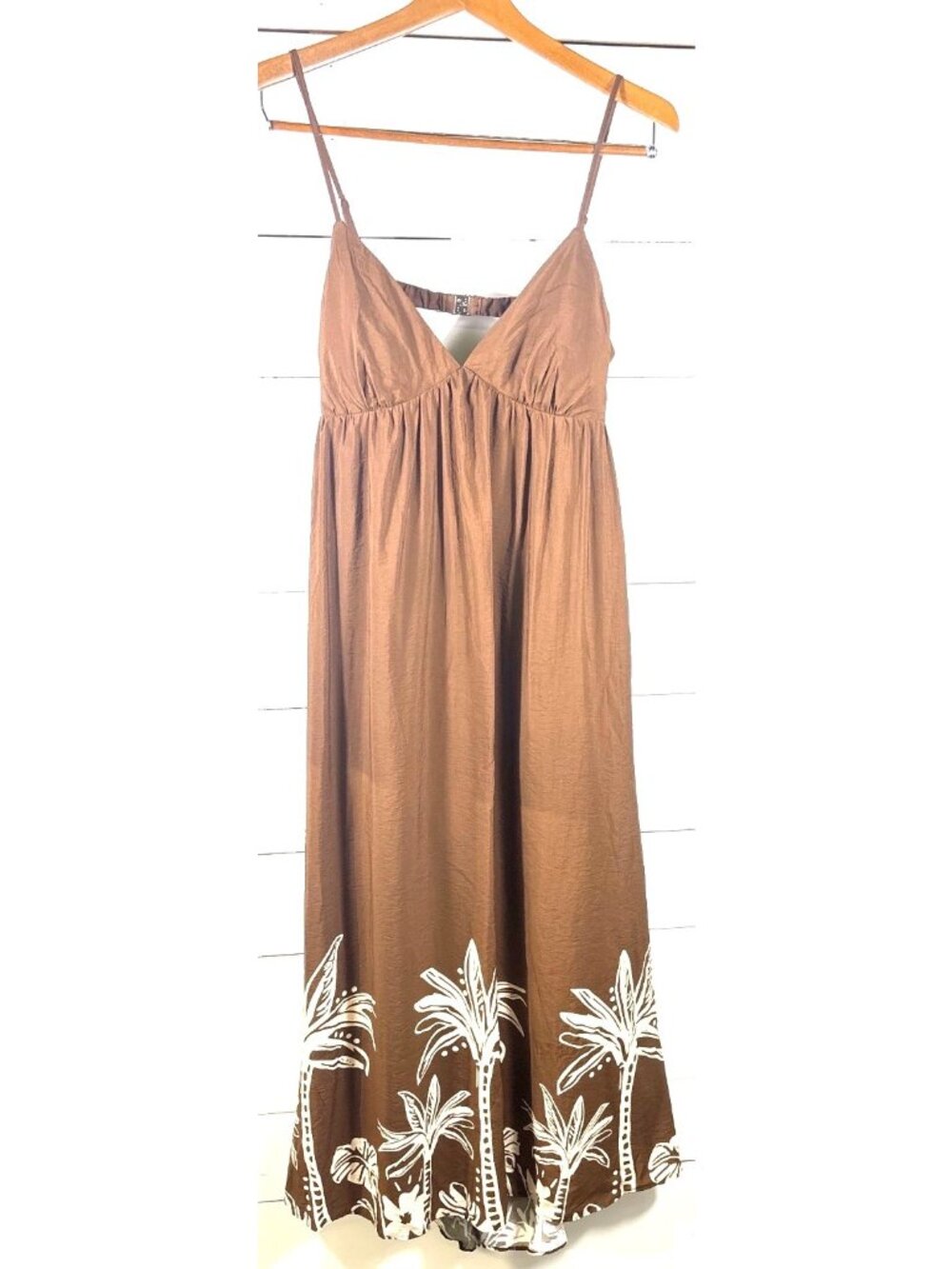 Abercrombie & Fitch Brown Sleeveless Maxi Dress With White Tropical Print Adjust